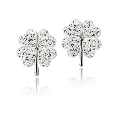 Silver Tone Clear Swarovski Elements Clover Stud Earrings