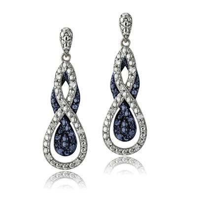 1/4 Ct Blue & White Diamond Intertwining Infinity Dangle Earrings