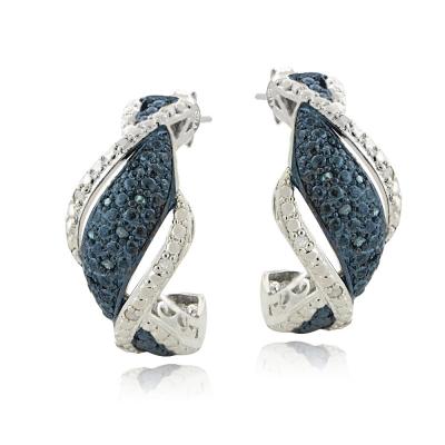 1/4 Ct Blue & White Diamond Twist Half Hoop Earrings