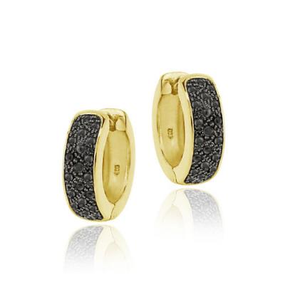 18K Gold over Sterling Silver Black Diamond Accent Huggies Hoop Earrings