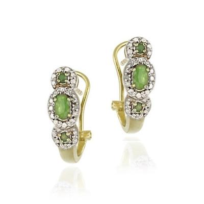 18K Gold over Sterling Silver Emerald & Diamond Accent 3 Stone Half Hoop Earrings