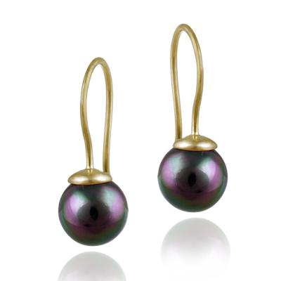 18K Gold over Sterling Silver 10mm Peacock Shell Pearl Drop Earrings