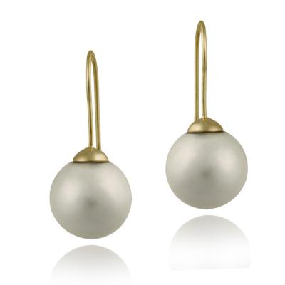 18K Gold over Sterling Silver 14mm White Shell Pearl Drop Earrings