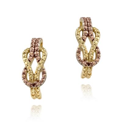 18K Gold over Silver Two-Tone Rose Gold Red Diamond Love Knot Earrings
