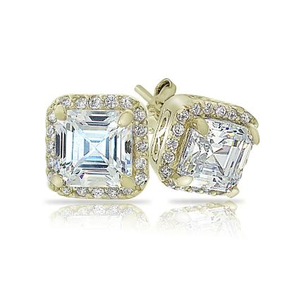 18K Gold over Sterling Silver 3ct Asscher-Cut CZ Stud Earrings