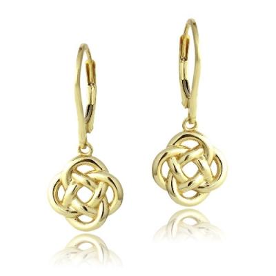 18K Gold over Sterling Silver Love Knot Flower Dangle Leverback Earrings