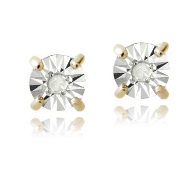 18K Gold over Sterling Silver Diamond Accent Illusion-Set Stud Earrings