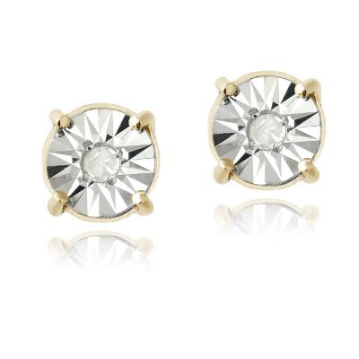 18K Gold over Sterling Silver 1/10ct Diamond Illusion-Set Stud Earrings