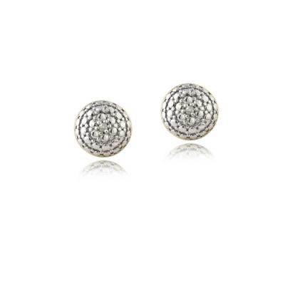 18K Gold over Sterling Silver Diamond Accent Bead Stud Earrings