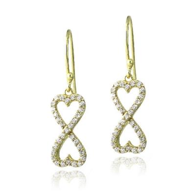 Gold Tone over Sterling Silver CZ Infinity Hearts Dangle Earrings