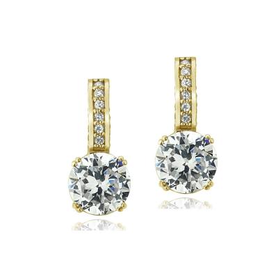Gold Tone over Sterling Silver 100 Facets Cubic Zirconia Round Drop Earrings(2cttw)