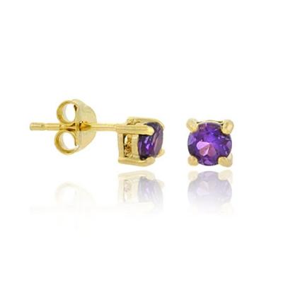 18K Gold over Sterling Silver Purple CZ 4mm Round Stud Earrings