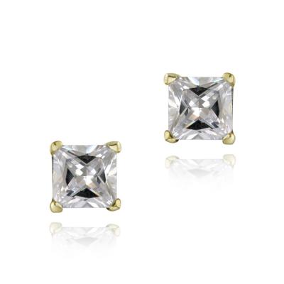 18K Gold Plated CZ Square Stud Earrings, 4mm