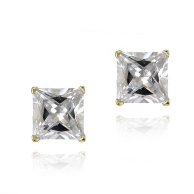 18K Gold Plated CZ Square Stud Earrings, 5mm