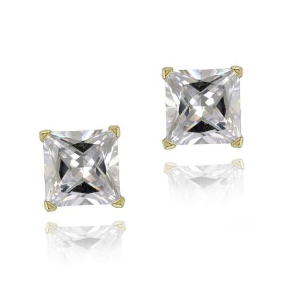 18K Gold Plated CZ Square Stud Earrings, 6mm