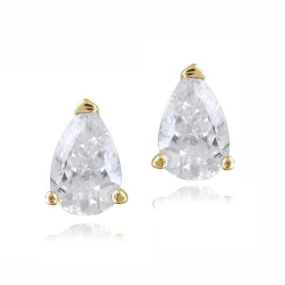 18K Gold Plated CZ Teardrop Stud Earrings, 6x4mm