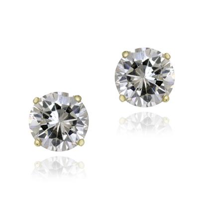 18K Gold Plated CZ Round Stud Earrings, 8mm