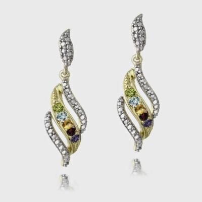 18K Gold Plated Multi Gemstone & Diamond Accent Swirl Dangle Earrings
