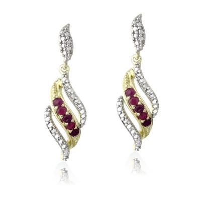 18K Gold Plated Ruby Gemstone & Diamond Accent Swirl Dangle Earrings