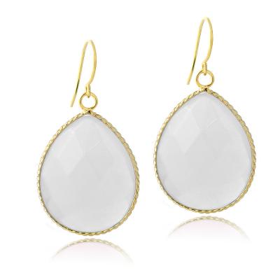 18K Gold Plated Smoky Labrodorite Glass Fashion Teardrop Earrings