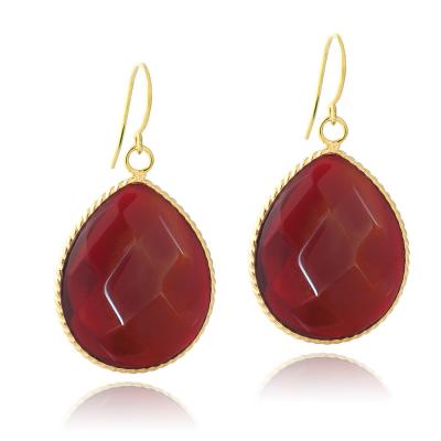 18K Gold Plated Carnelian Glass Fashion Teardrop Earrings