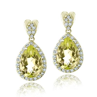 Gold Tone 5.5ct Citrine & CZ Teardrop Dangle Earrings
