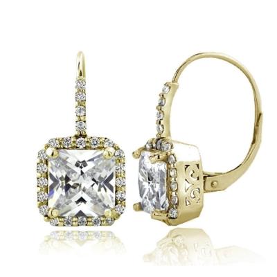 Gold Tone 6.5ct CZ Square Halo Leverback Earrings