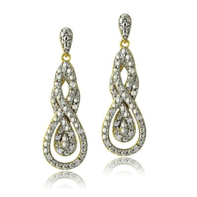 Gold Tone 1/4 Ct Diamond Intertwining Infinity Dangle Earrings