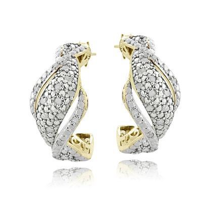 Gold Tone 1/4 Ct Diamond Twist Half Hoop Earrings
