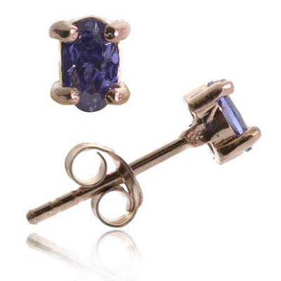 18K Rose Gold over Sterling Silver Tanznite CZ 5x3mm Oval Stud Earrings