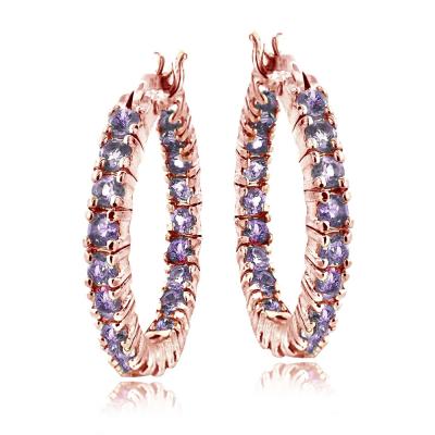 Rose Gold Tone Over Sterling Silver Amethyst Inside Out Hoop Earrings