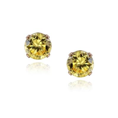 18K Rose Gold over Sterling Silver 1/5ct Yellow CZ Stud Earrings, 3mm
