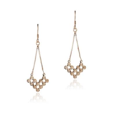 18K Rose Gold over Sterling Silver V Shape Cut-Out Chandelier Earrings