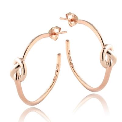 18K Rose Gold over Sterling Silver Polished Love Knot Half Hoop Earrings