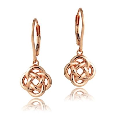 18K Rose Gold over Sterling Silver Love Knot Flower Dangle Leverback Earrings