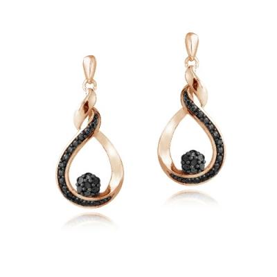 Rose Gold Tone over Sterling Silver 1/10ct Black Diamond Cluster Teardrop Dangle Earrings