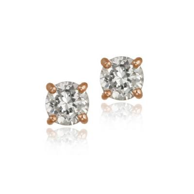 18K Rose Gold Plated CZ Round Stud Earrings, 6mm