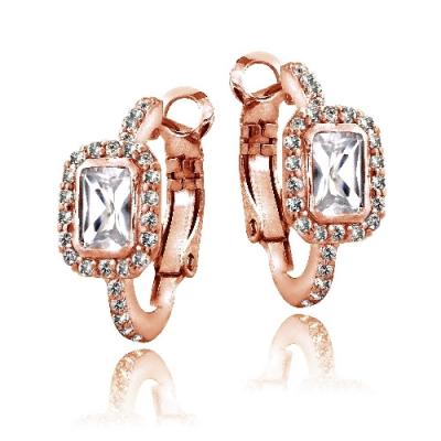 Rose Gold Tone 3ct White Topaz Emerald Cut Clutchless Earrings