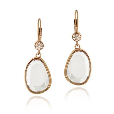 Rose Gold Tone Clear Quartz & White Topaz Raindrop Dangle Earrings