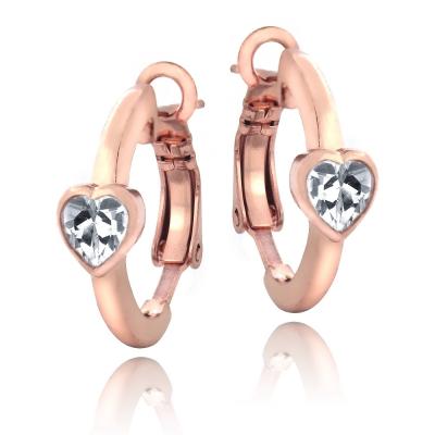 Rose Gold Tone Created White Sapphire Heart Clutchless Earrings