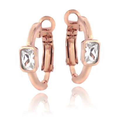 Rose Gold Tone Created White Sapphire Rectangle Clutchless Earrings