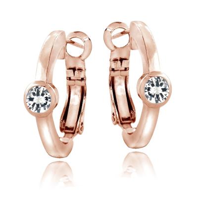Rose Gold Tone Created White Sapphire Round Clutchless Earrings