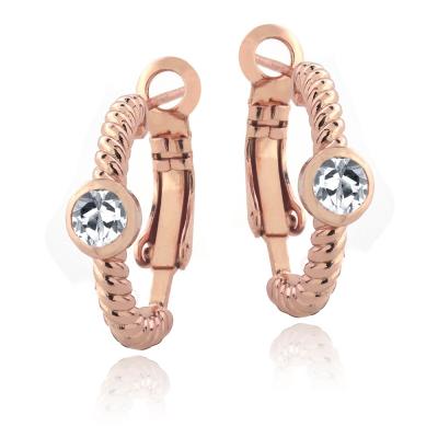 Rose Gold Tone Created White Sapphire Round Shrimp Clutchless Earrings