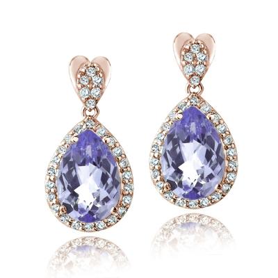 Rose Gold Tone 5.5ct Amethyst & CZ Teardrop Dangle Earrings