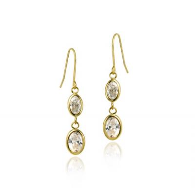 10K Gold CZ Oval Dangle Earrings