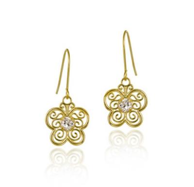 10K Gold CZ & Filigree Butterfly Dangle Earrings
