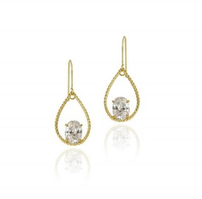 10K Gold CZ & Teardrop Dangle Earrings