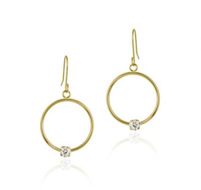 10K Gold Circle Dangle Earrings with CZ Stud
