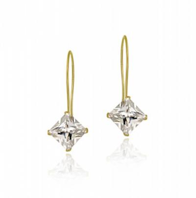 10K Gold Diamond Shaped CZ Drop Earrings