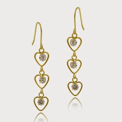 10K Gold Cubic Zirconia Triple Heart Dangle Earrings